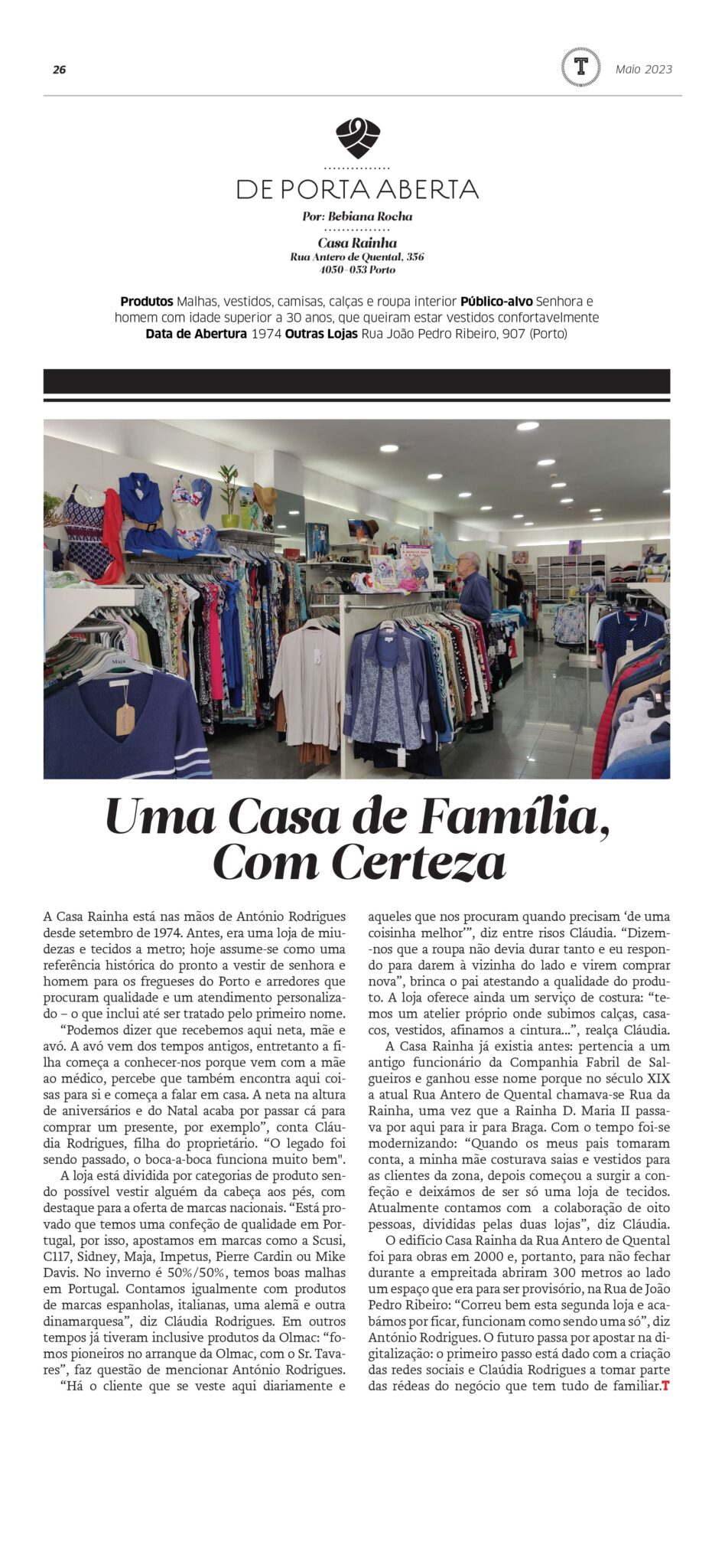 Noticia no Jornal T sobre o pronto a vestir Casa da Rainha